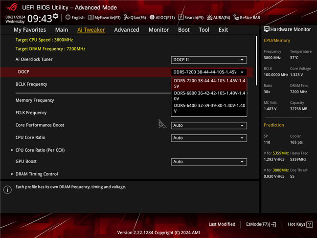 Kingston Fury Renegade DDR5-7200 overclocking profiles