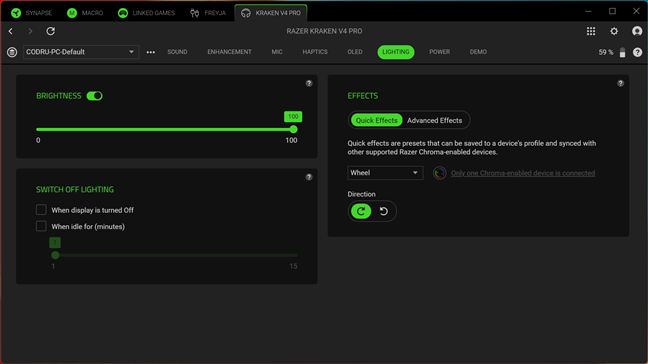 Lighting control in Razer Synapse
