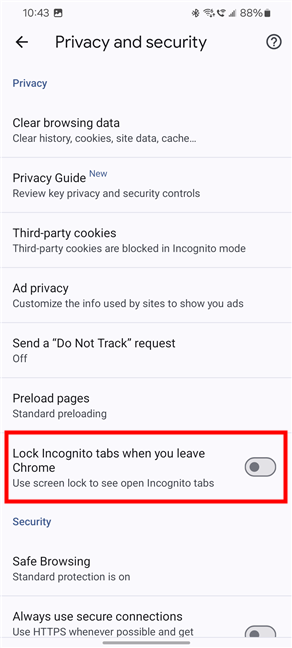 Enable the Lock Incognito tabs when you leave Chrome