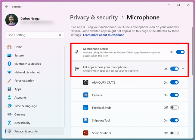 Let everyone choose which apps can use the mic in Windows 11