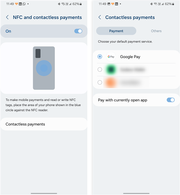 NFC and contactless payments on a Samsung Galaxy