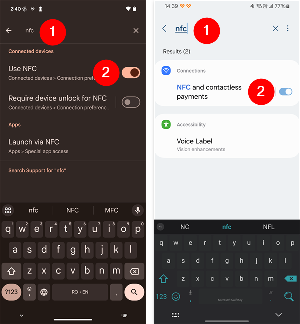 Finding and enabling NFC on an Android Google Pixel and a Samsung Galaxy