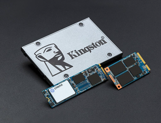 Kingston NVMe and SATA SSDs side by side