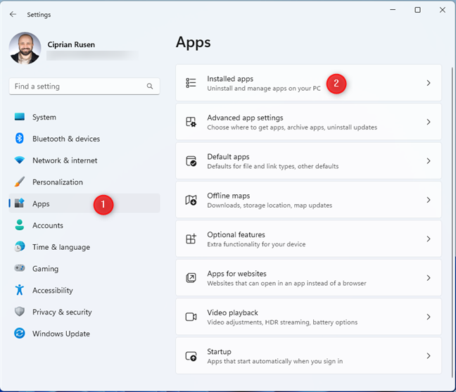 In the Windows 11 Settings, go to Apps > Installed apps