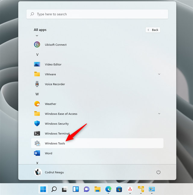 The Windows Tools shortcut from Windows 11's Start Menu