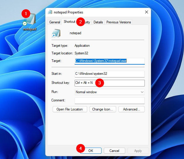 How to open Notepad with a keyboard shortcut