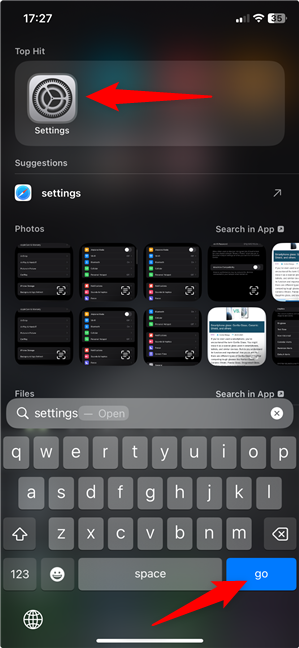 How to find the Settings on iPhone with the Spotlight search