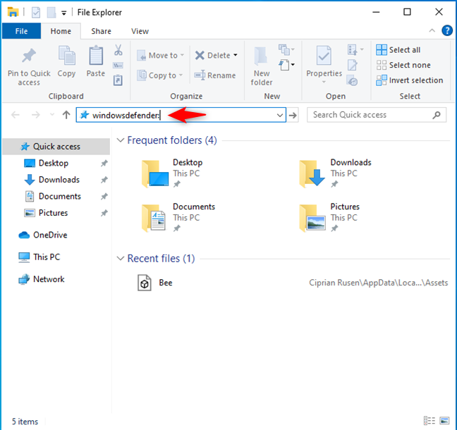 Opening Windows Security from File Explorer in Windows 10