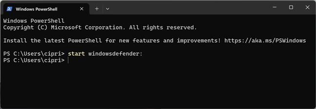 Opening Windows Security from Windows Terminal