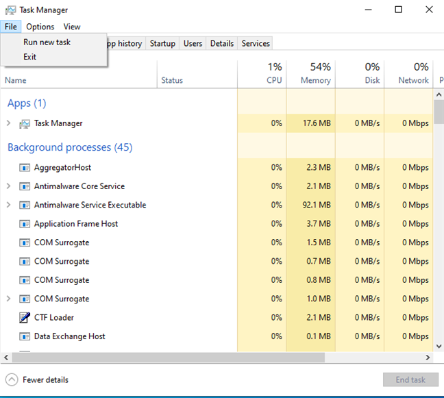 In Task Manager go to File > Run new task