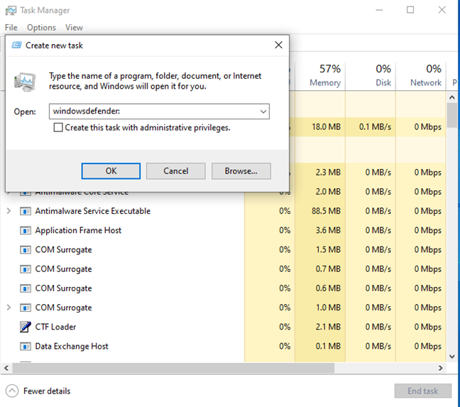 Run Windows Security from Task Manager