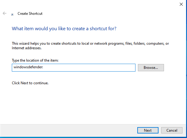 Creating a Windows Security shortcut