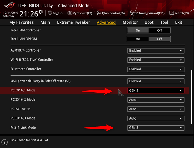 Setting the PCI Express interface on ASUS ROG Crosshair VIII Hero (Wi-Fi)