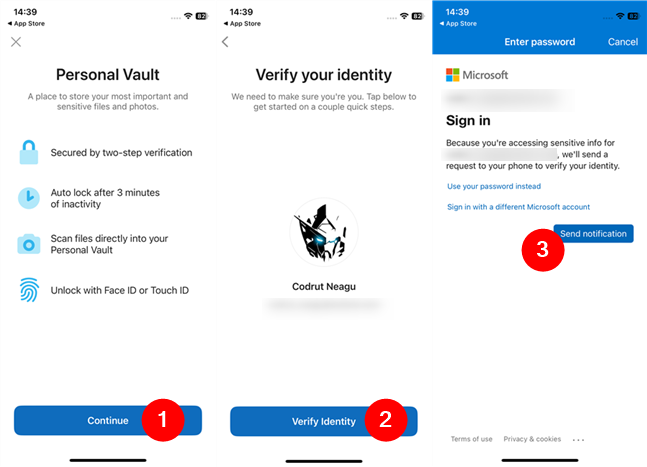 Verify your identity to enable Personal Vault