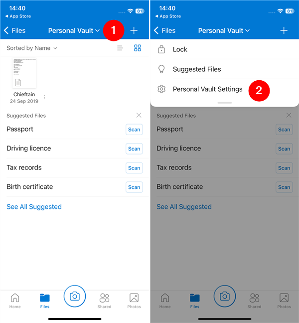 Access Personal Vault Settings in iOS