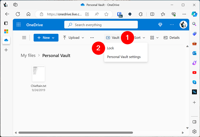 How to lock Personal Vault in a browser