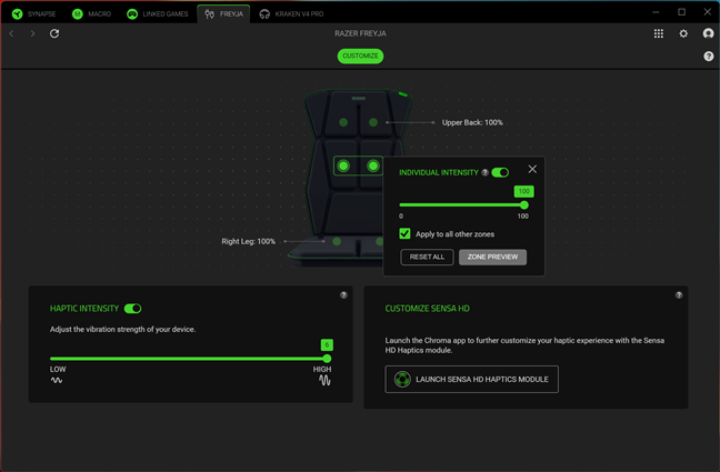 Razer Synapse lets you control the haptics intensity