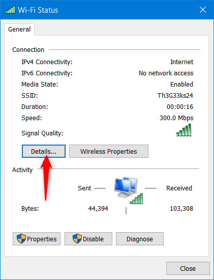 In Wi-Fi Status, click Details