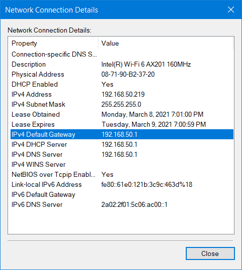 See the IPv4 Default Gateway field