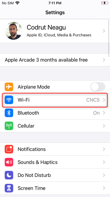 In your iPhone's Settings, tap Wi-Fi