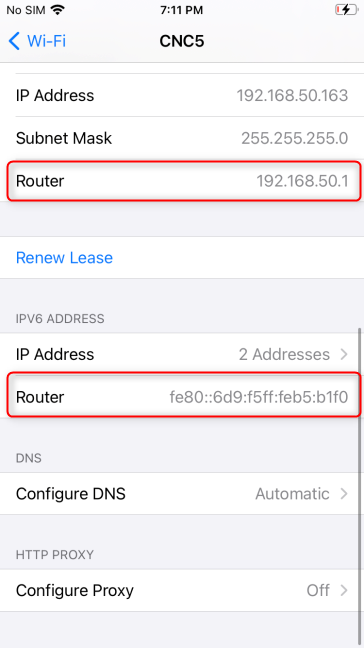 The Router field lists its IP address