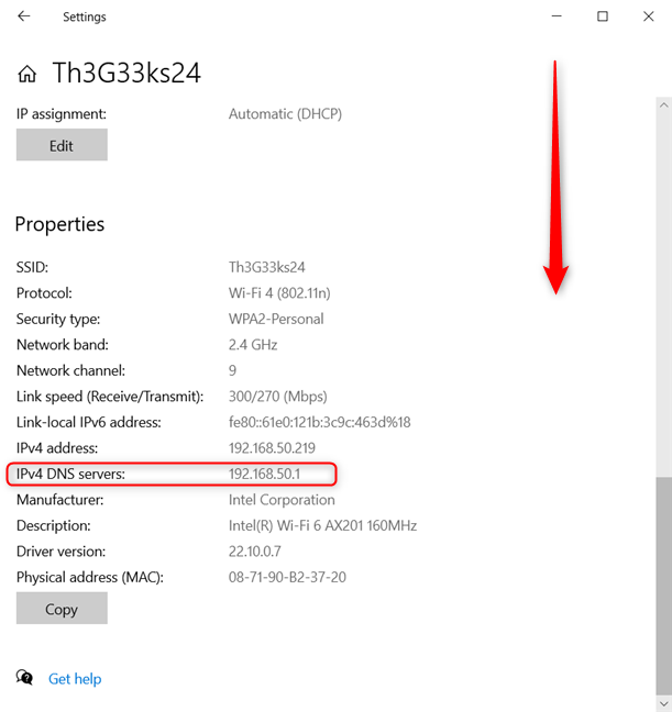 See the IPv4 DNS servers field