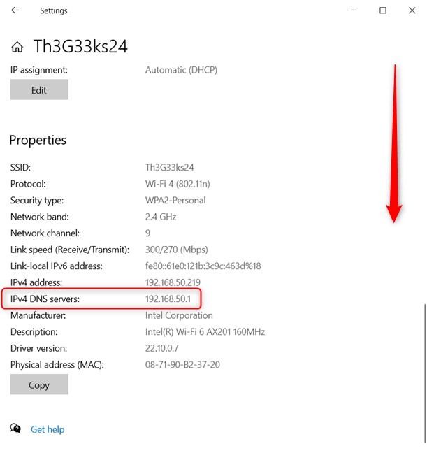 See the IPv4 DNS servers field