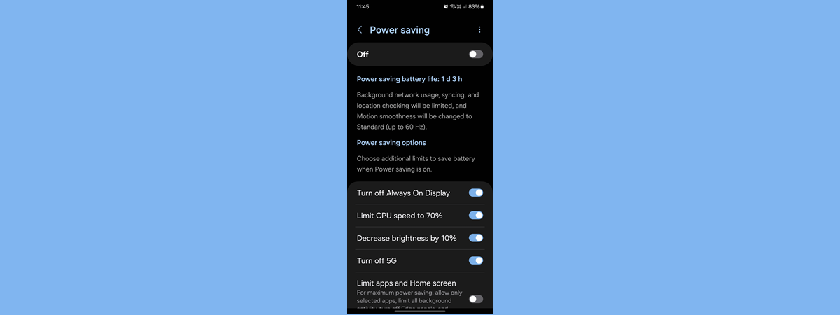 Power saving on Samsung Galaxy: turn it on, turn it off & change how it works