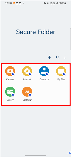 Apps inside the Secure Folder