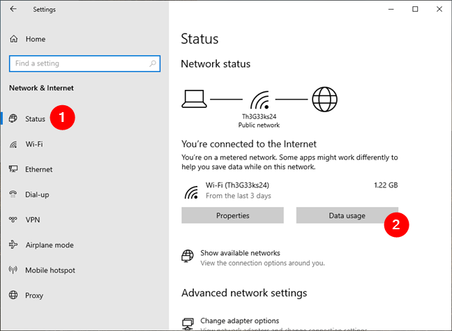 Access the Data usage settings