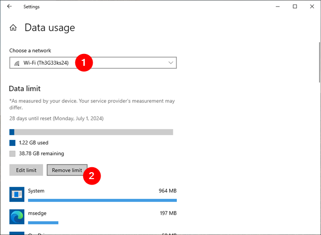 Remove limit for a metered connection