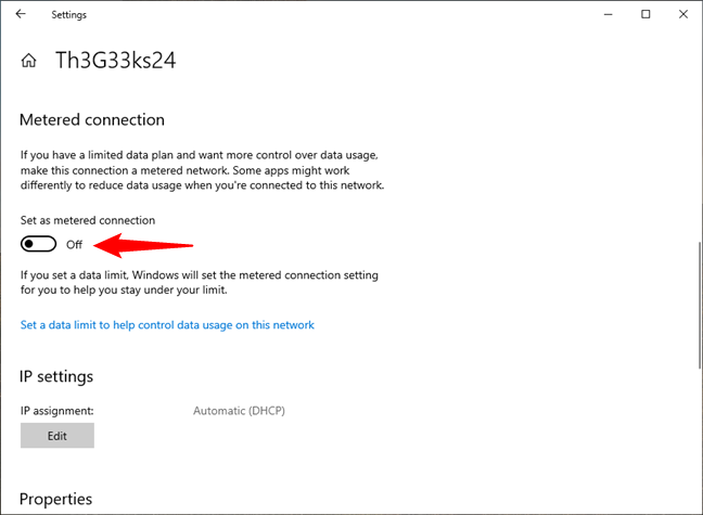 How to turn off a metered connection in Windows 10