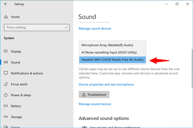 Choose the default microphone in Windows 10