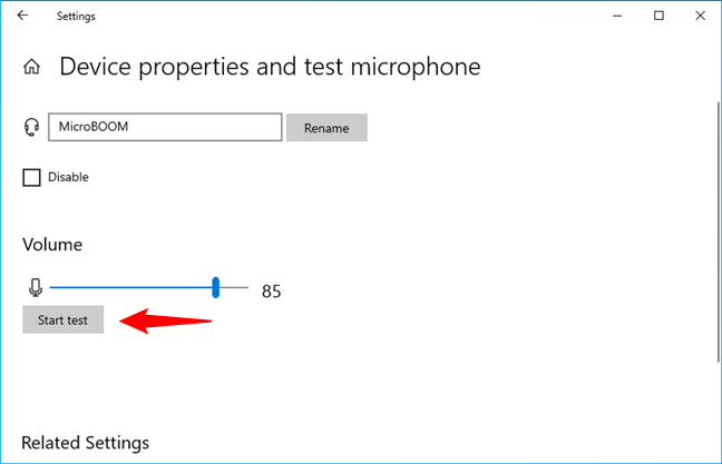 Press Start test to check the microphone