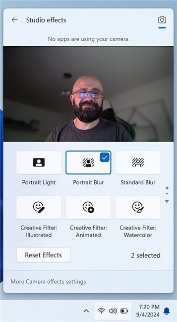 Studio effects on a Copilot+ PC in Windows 11 24H2