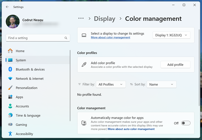 Color management moves to Settings