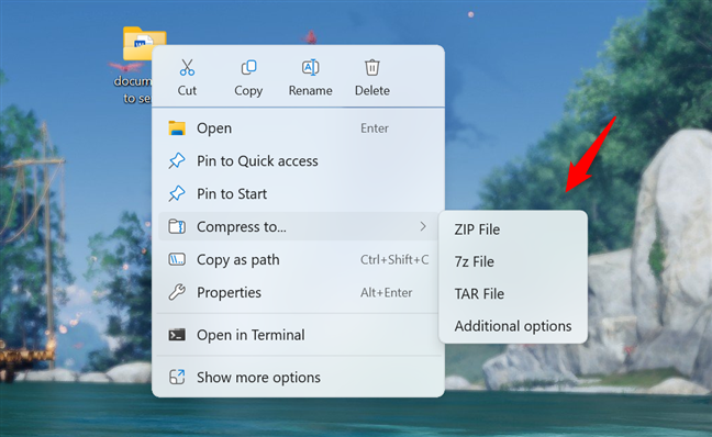 File Explorer lets you compress data in 7Z and TAR formats