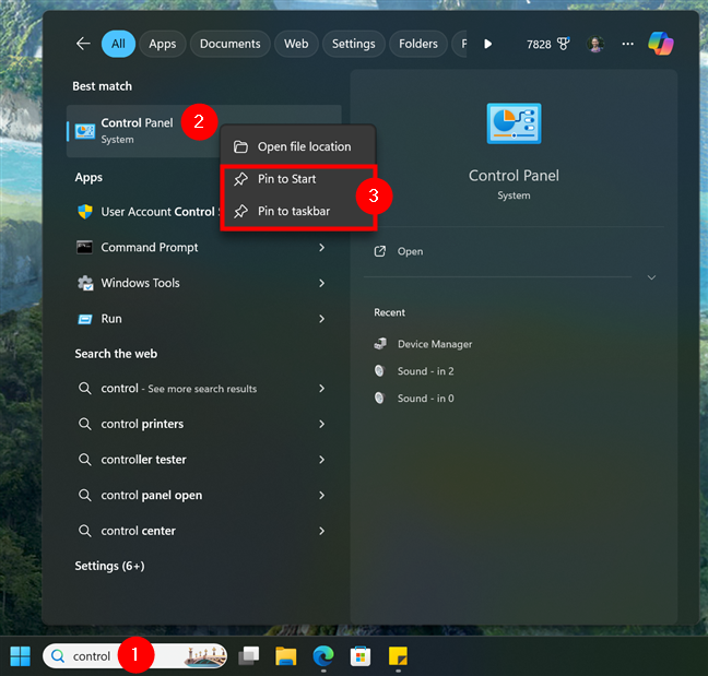 Pin a Control Panel shortcut to the Start Menu or taskbar