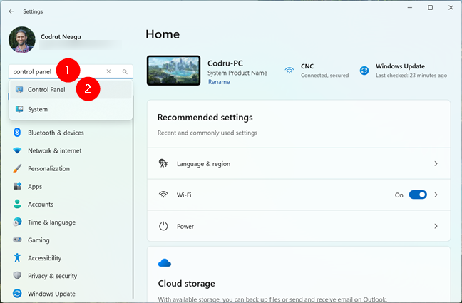 Open Control Panel using Settings