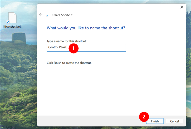 Choose a name for the Control Panel shortcut