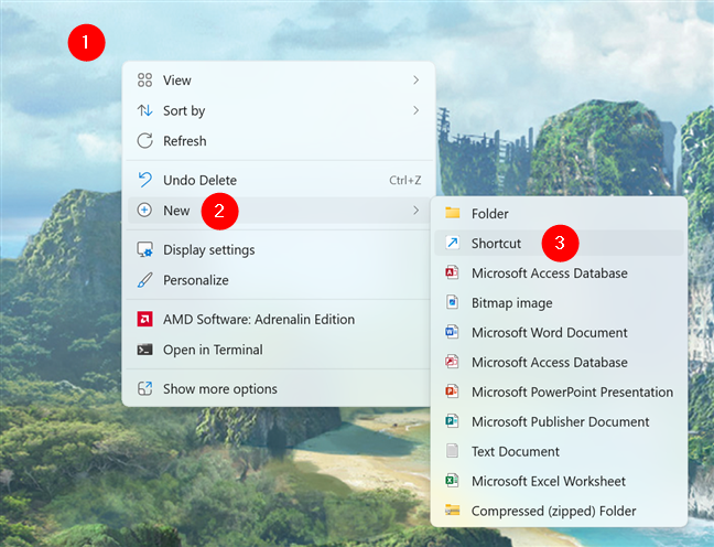 Go to New > Shortcut in the context menu on the desktop