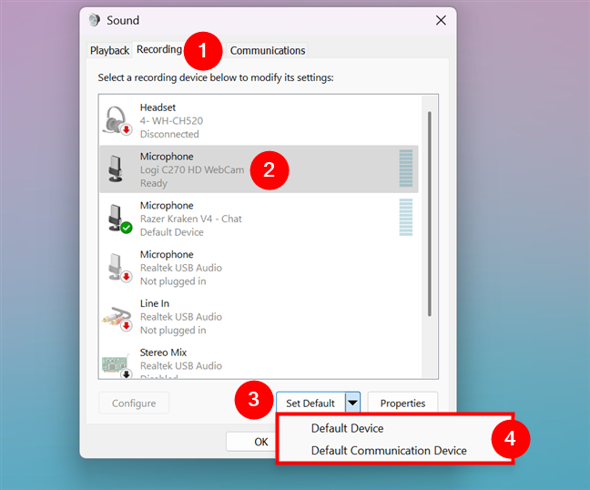 Setting the default output device using the Control Panel