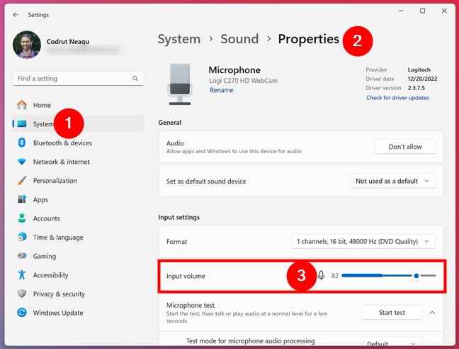 If your microphone isn't working, check the Input volume