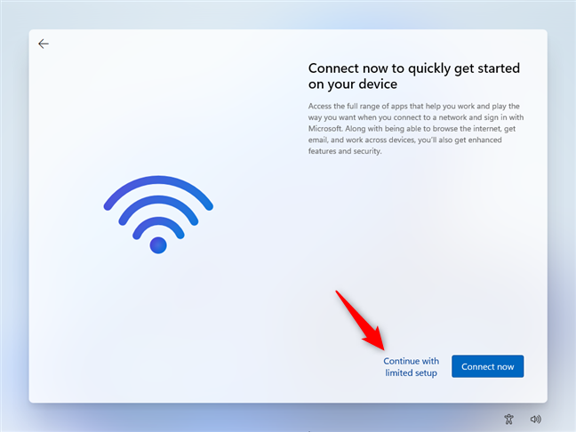 Click or tap Continue with limited setup