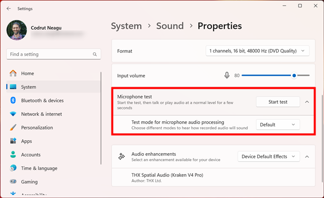 Testing the microphone in Windows 11