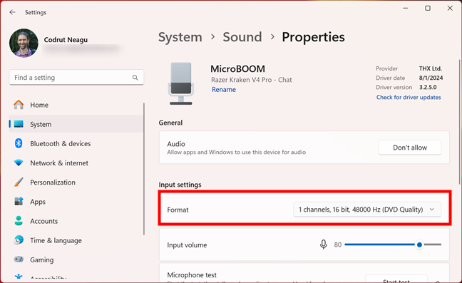 Choose a recoding format for the mic