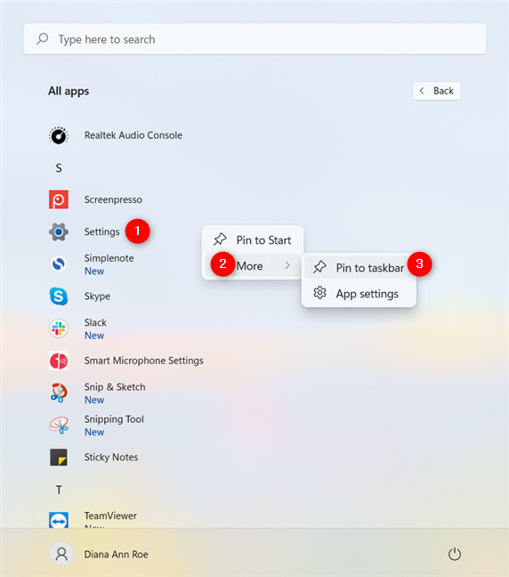 Pin the Windows 11 Settings to the taskbar
