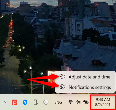 Open Settings from the clock's contextual menu