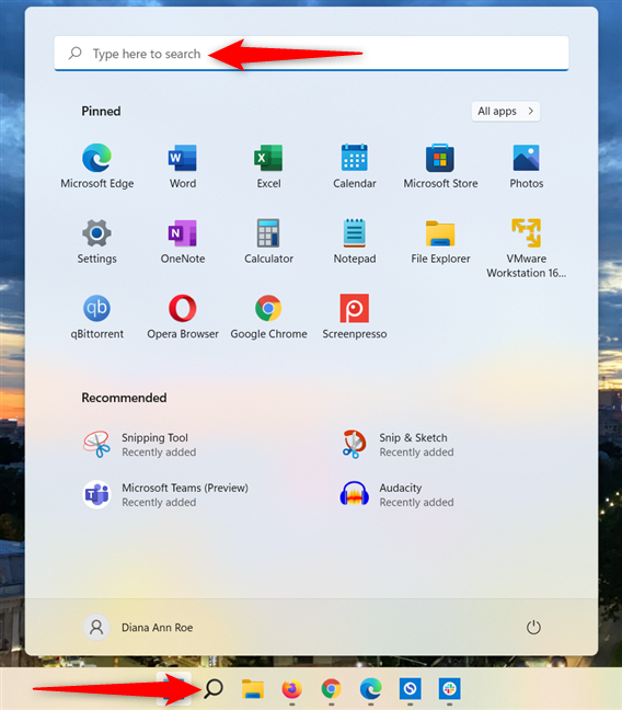 Start searching in Windows 11