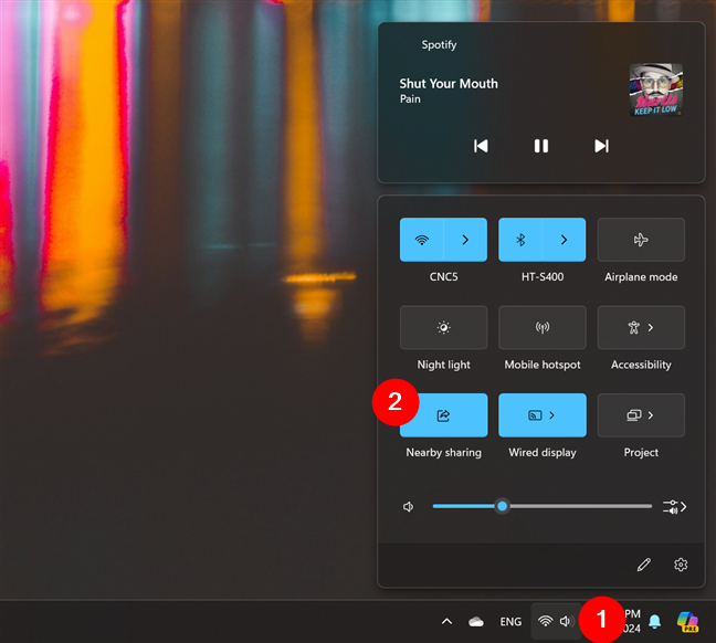 The Nearby sharing quick setting in Windows 11